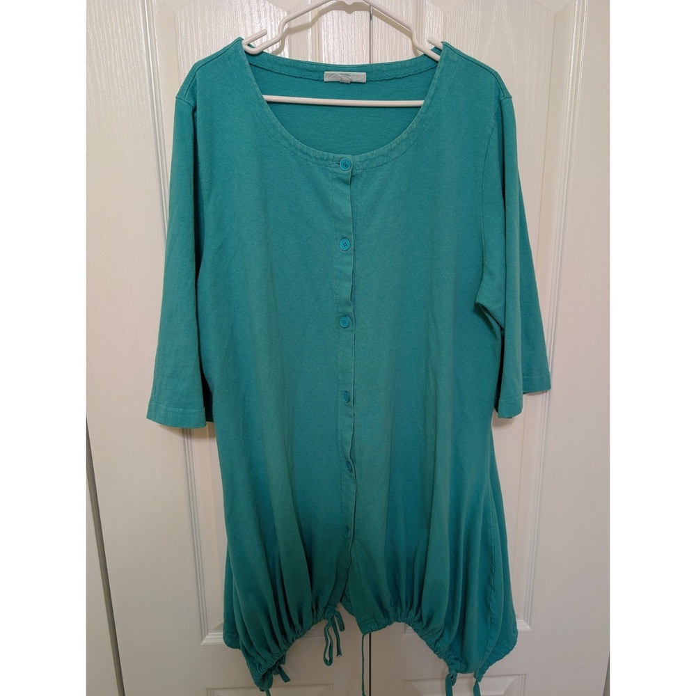 Bryn Walker Women's XL 3/4 Sleeve Blouse Top Button Up Made in USA Teal